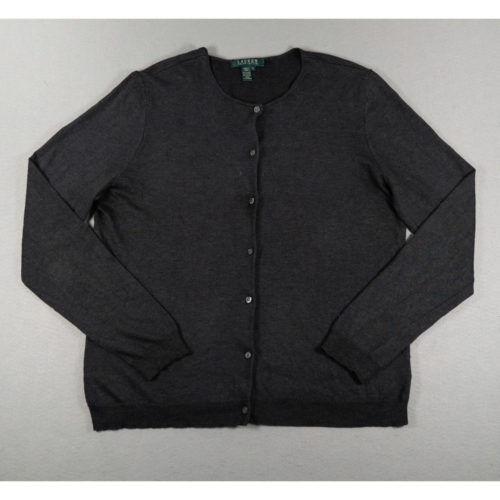 Lauren Ralph Lauren Silk Blend Cardigan Charcoal Gray XL Button Front Sweater